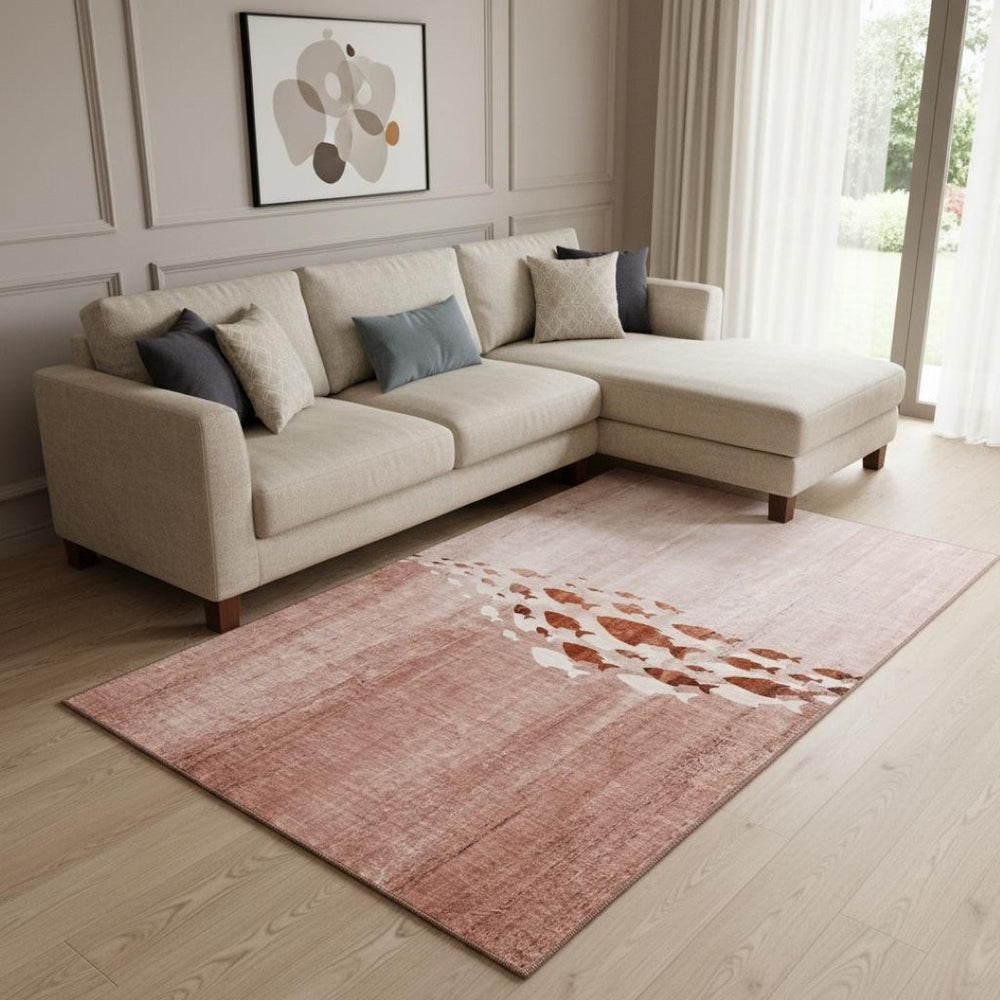 HomeRoots 9' X 12' Nautical Terra Cotta and Ivory Washable Area Rug – UV Protected, Soft, and Durable Design! 652802