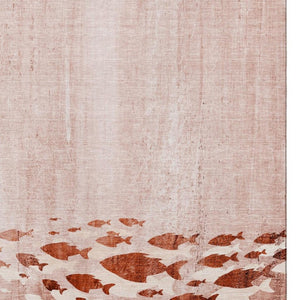 HomeRoots 10' X 14' Nautical Washable Area Rug in Terra Cotta & Ivory – UV Protected, Stain Resistant, Stylish Design 652803
