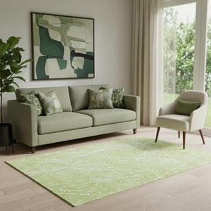 HomeRoots 5' X 8' Artichoke Green Abstract Washable Area Rug - Durable, UV-Protected, Modern Design for Any Room 652805