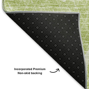 HomeRoots 5' X 8' Artichoke Green Abstract Washable Area Rug - Durable, UV-Protected, Modern Design for Any Room 652805