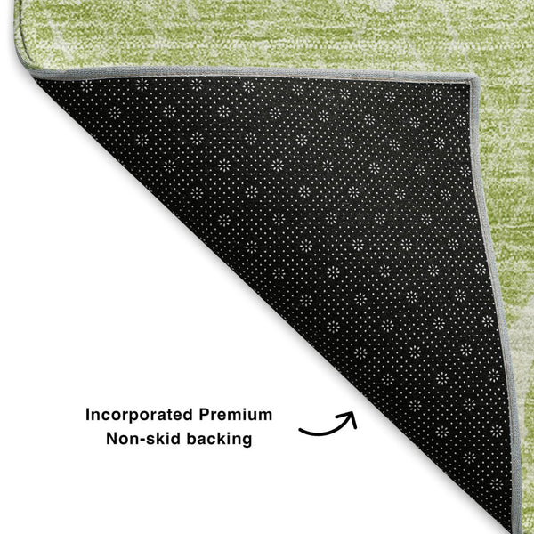 HomeRoots 5' X 8' Artichoke Green Abstract Washable Area Rug - Durable, UV-Protected, Modern Design for Any Room 652805