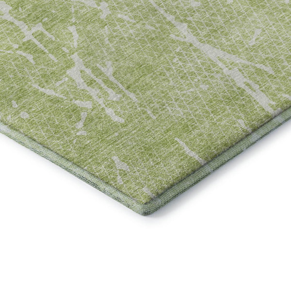 HomeRoots 5' X 8' Artichoke Green Abstract Washable Area Rug - Durable, UV-Protected, Modern Design for Any Room 652805