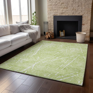 HomeRoots 5' X 8' Artichoke Green Abstract Washable Area Rug - Durable, UV-Protected, Modern Design for Any Room 652805