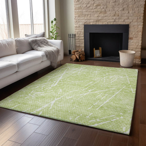 HomeRoots 5' X 8' Artichoke Green Abstract Washable Area Rug - Durable, UV-Protected, Modern Design for Any Room 652805