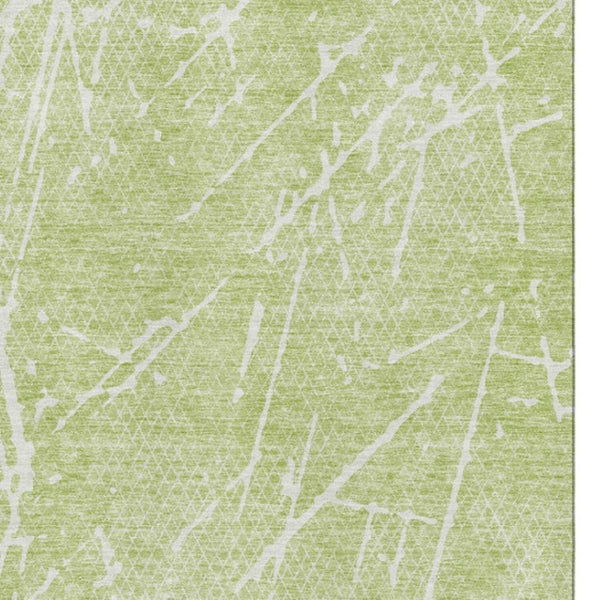 HomeRoots 5' X 8' Artichoke Green Abstract Washable Area Rug - Durable, UV-Protected, Modern Design for Any Room 652805