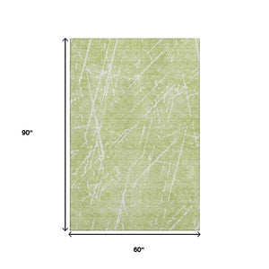 HomeRoots 5' X 8' Artichoke Green Abstract Washable Area Rug - Durable, UV-Protected, Modern Design for Any Room 652805