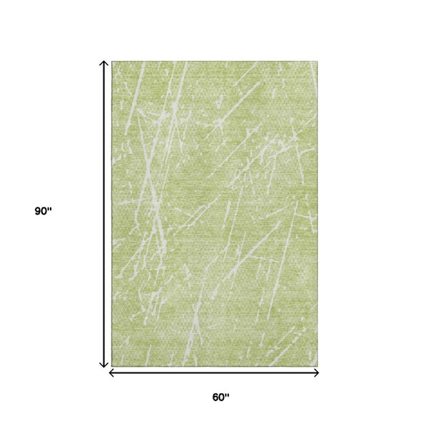 HomeRoots 5' X 8' Artichoke Green Abstract Washable Area Rug - Durable, UV-Protected, Modern Design for Any Room 652805