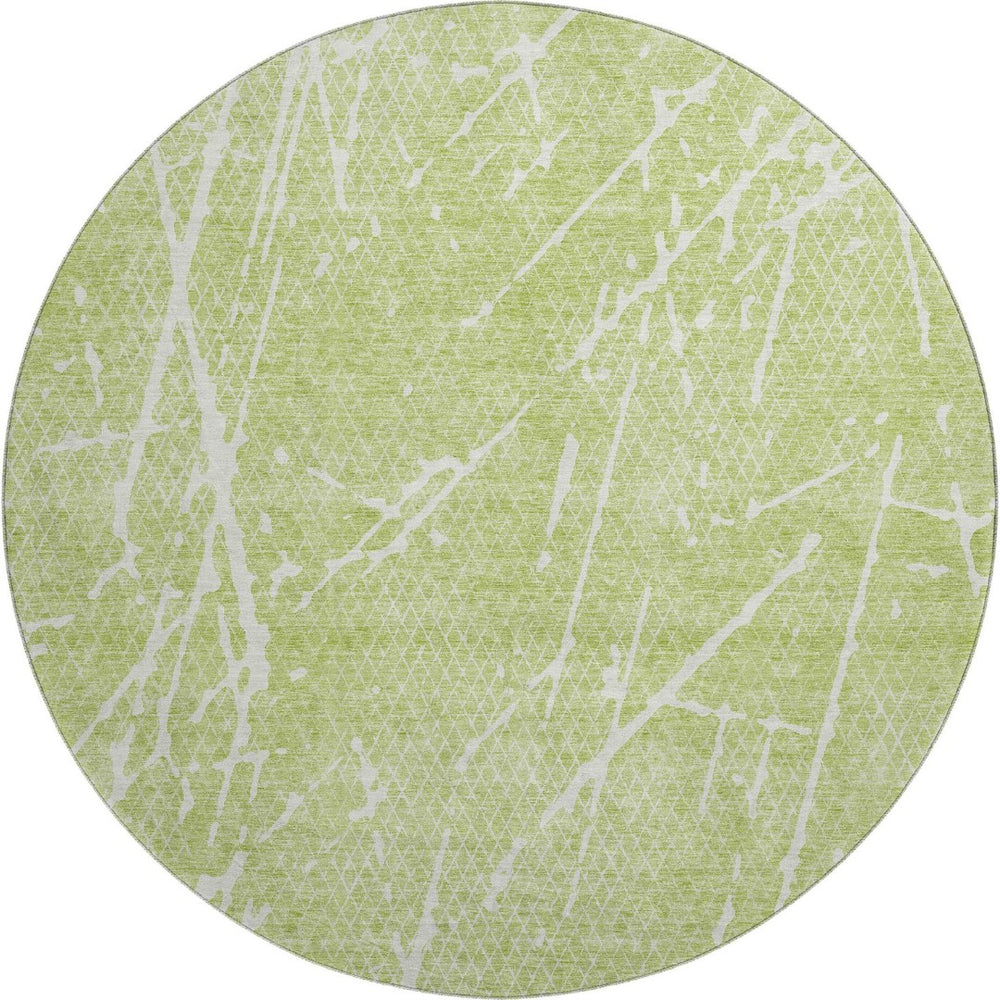 HomeRoots 8' Artichoke Green & Ivory Abstract Round Rug – Washable, UV Protected, Stain-Resistant, Durable Design 652806