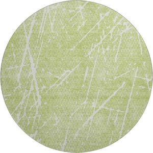 HomeRoots 8' Artichoke Green & Ivory Abstract Round Rug – Washable, UV Protected, Stain-Resistant, Durable Design 652806