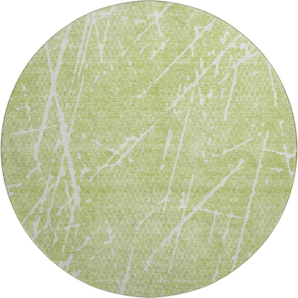 HomeRoots 8' Artichoke Green & Ivory Abstract Round Rug – Washable, UV Protected, Stain-Resistant, Durable Design 652806