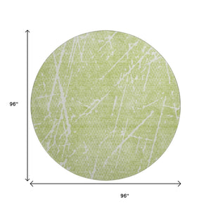 HomeRoots 8' Artichoke Green & Ivory Abstract Round Rug – Washable, UV Protected, Stain-Resistant, Durable Design 652806
