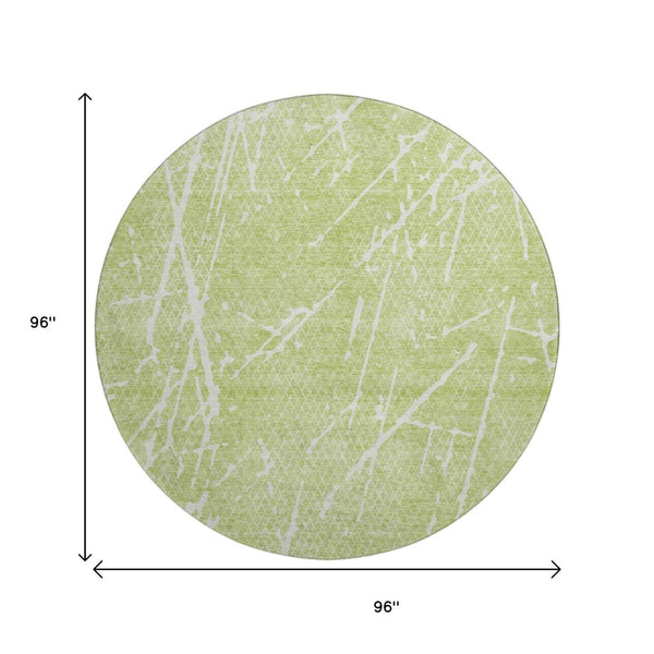 HomeRoots 8' Artichoke Green & Ivory Abstract Round Rug – Washable, UV Protected, Stain-Resistant, Durable Design 652806