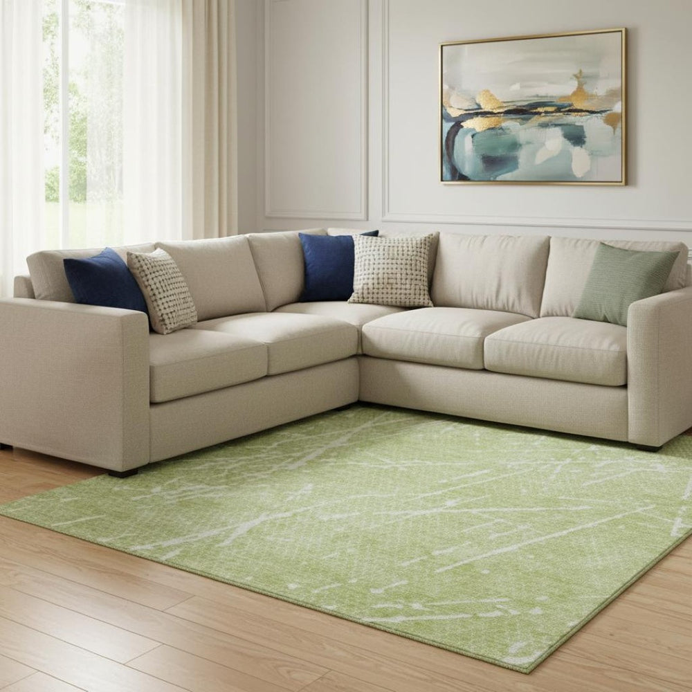 HomeRoots 8' X 10' Artichoke Green & Ivory Abstract Washable Area Rug - UV Protected, Soft & Stain Resistant! 652807