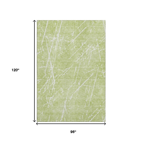 HomeRoots 8' X 10' Artichoke Green & Ivory Abstract Washable Area Rug - UV Protected, Soft & Stain Resistant! 652807