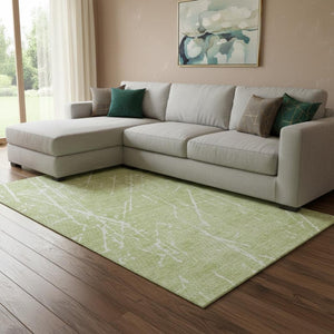 HomeRoots 9' X 12' Artichoke Green Abstract Area Rug - Washable, UV Protected, Stylish, and Stain Resistant! 652808