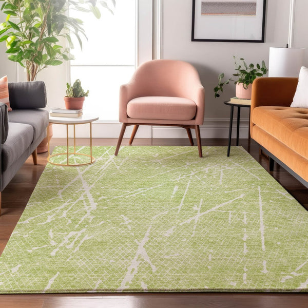 HomeRoots 10' X 14' Artichoke Green Abstract Area Rug – Washable, UV Protected & Stain Resistant for Homes 652809