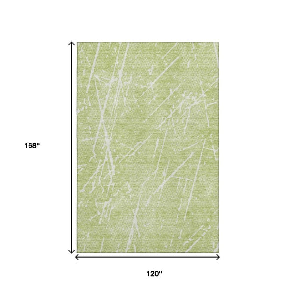 HomeRoots 10' X 14' Artichoke Green Abstract Area Rug – Washable, UV Protected & Stain Resistant for Homes 652809