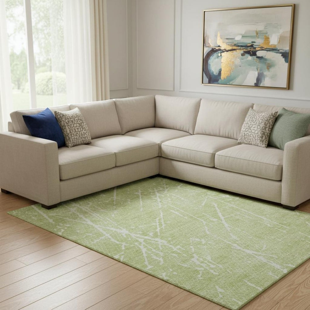 HomeRoots 10' X 14' Artichoke Green Abstract Area Rug – Washable, UV Protected & Stain Resistant for Homes 652809