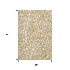 HomeRoots 5' X 8' Beige And Ivory Abstract Rug - Washable, UV-Protected, Durable Design for Modern Living Spaces 652811
