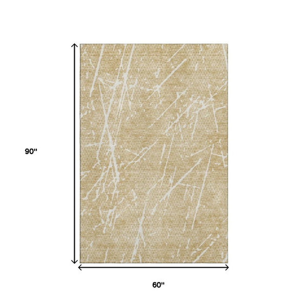 HomeRoots 5' X 8' Beige And Ivory Abstract Rug - Washable, UV-Protected, Durable Design for Modern Living Spaces 652811