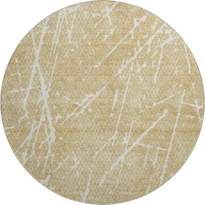 HomeRoots 8' Beige and Ivory Abstract Washable Round Rug - Durable, UV-Protected, Perfect for High-Traffic Areas! 652812
