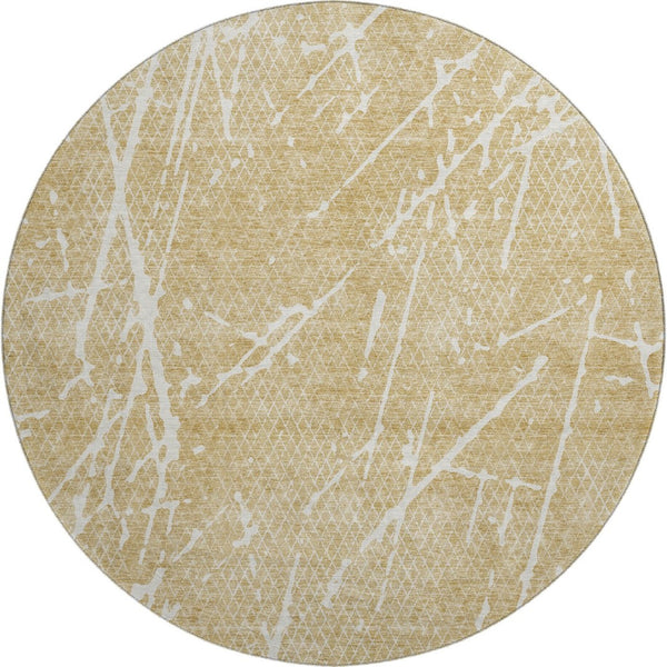 HomeRoots 8' Beige and Ivory Abstract Washable Round Rug - Durable, UV-Protected, Perfect for High-Traffic Areas! 652812