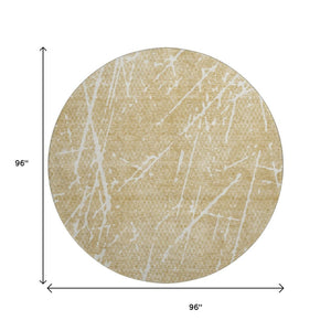 HomeRoots 8' Beige and Ivory Abstract Washable Round Rug - Durable, UV-Protected, Perfect for High-Traffic Areas! 652812