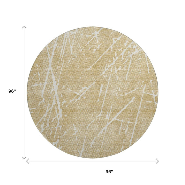 HomeRoots 8' Beige and Ivory Abstract Washable Round Rug - Durable, UV-Protected, Perfect for High-Traffic Areas! 652812