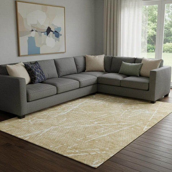 HomeRoots 8' X 10' Beige and Ivory Abstract Area Rug - Washable, UV-Protected, Modern Design for Busy Homes 652813