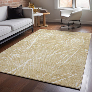 HomeRoots 8' X 10' Beige and Ivory Abstract Area Rug - Washable, UV-Protected, Modern Design for Busy Homes 652813