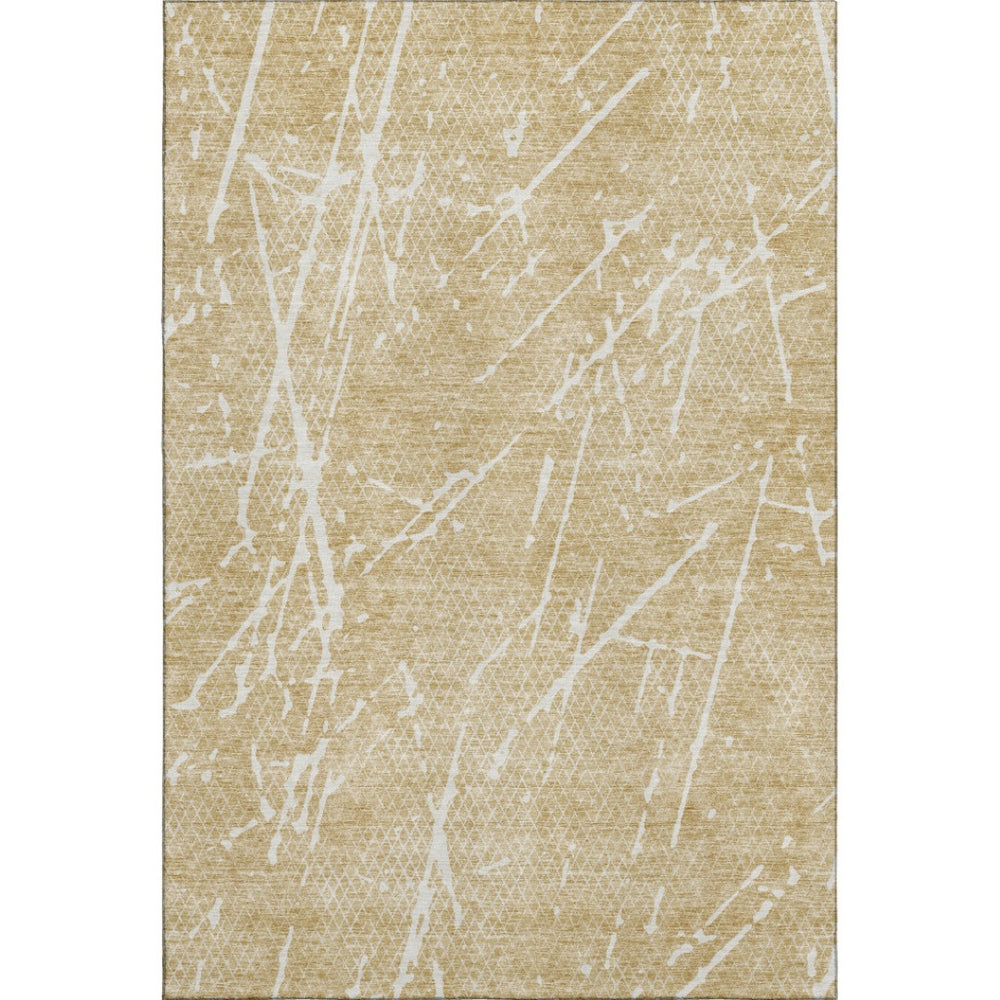 HomeRoots 8' X 10' Beige and Ivory Abstract Area Rug - Washable, UV-Protected, Modern Design for Busy Homes 652813
