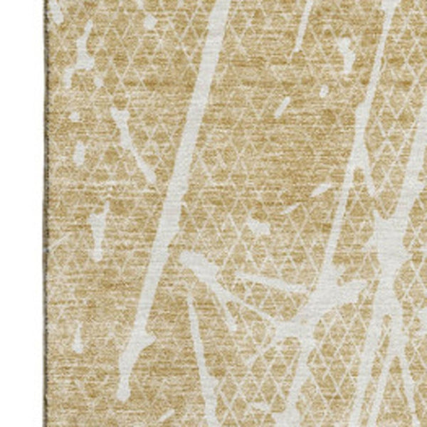 HomeRoots 8' X 10' Beige and Ivory Abstract Area Rug - Washable, UV-Protected, Modern Design for Busy Homes 652813