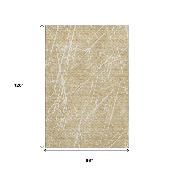 HomeRoots 8' X 10' Beige and Ivory Abstract Area Rug - Washable, UV-Protected, Modern Design for Busy Homes 652813