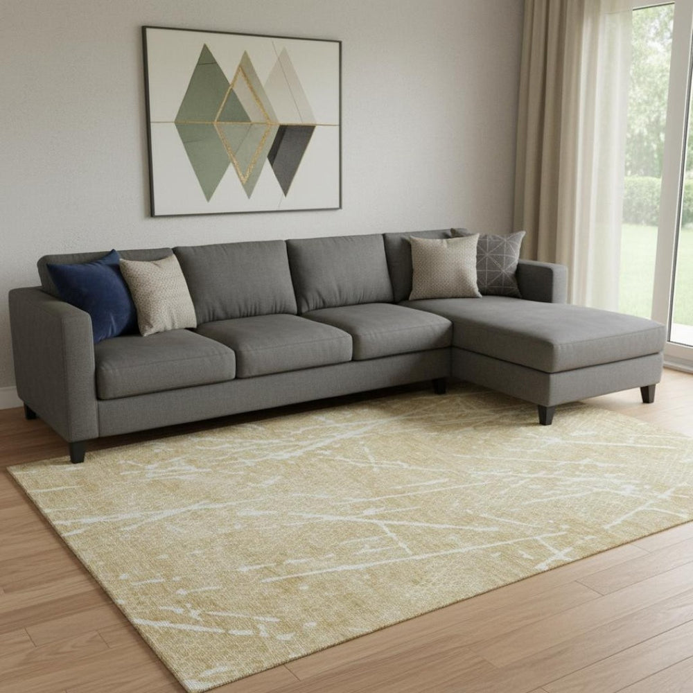 HomeRoots 9' X 12' Beige and Ivory Abstract Washable Area Rug - Durable, UV Protected & Pet-Friendly Design 652814