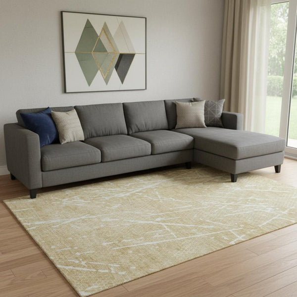HomeRoots 9' X 12' Beige and Ivory Abstract Washable Area Rug - Durable, UV Protected & Pet-Friendly Design 652814