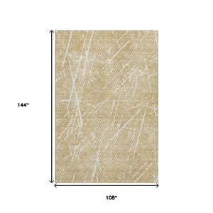HomeRoots 9' X 12' Beige and Ivory Abstract Washable Area Rug - Durable, UV Protected & Pet-Friendly Design 652814