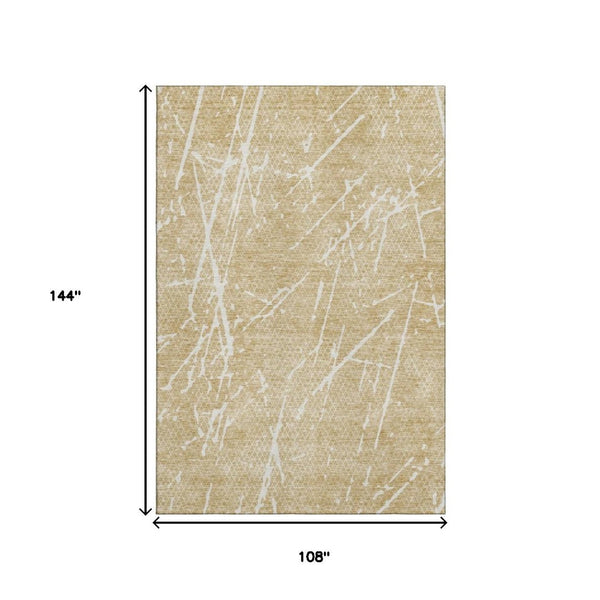 HomeRoots 9' X 12' Beige and Ivory Abstract Washable Area Rug - Durable, UV Protected & Pet-Friendly Design 652814