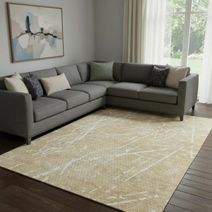 HomeRoots 10' X 14' Beige and Ivory Abstract Area Rug - Washable, UV-Protected, Durable & Stylish for Family Spaces 652815