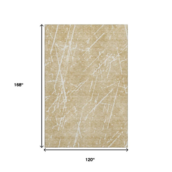 HomeRoots 10' X 14' Beige and Ivory Abstract Area Rug - Washable, UV-Protected, Durable & Stylish for Family Spaces 652815