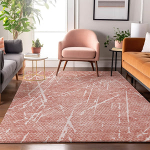 HomeRoots 5' X 8' Contemporary Blush & Ivory Abstract Area Rug - Washable, UV Protected, Stain Resistant Design 652817
