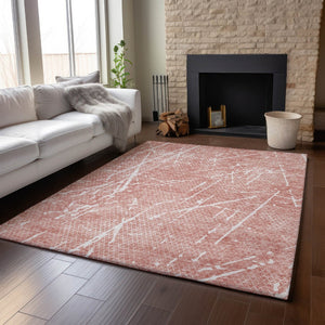 HomeRoots 5' X 8' Contemporary Blush & Ivory Abstract Area Rug - Washable, UV Protected, Stain Resistant Design 652817