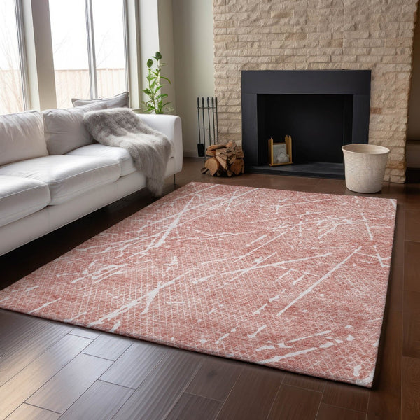 HomeRoots 5' X 8' Contemporary Blush & Ivory Abstract Area Rug - Washable, UV Protected, Stain Resistant Design 652817