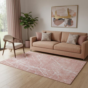 HomeRoots 5' X 8' Contemporary Blush & Ivory Abstract Area Rug - Washable, UV Protected, Stain Resistant Design 652817