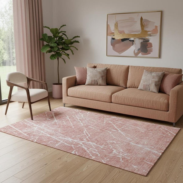 HomeRoots 5' X 8' Contemporary Blush & Ivory Abstract Area Rug - Washable, UV Protected, Stain Resistant Design 652817