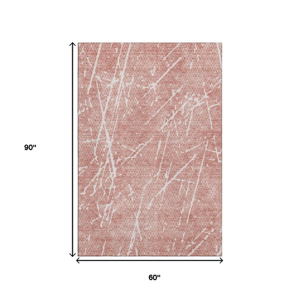HomeRoots 5' X 8' Contemporary Blush & Ivory Abstract Area Rug - Washable, UV Protected, Stain Resistant Design 652817