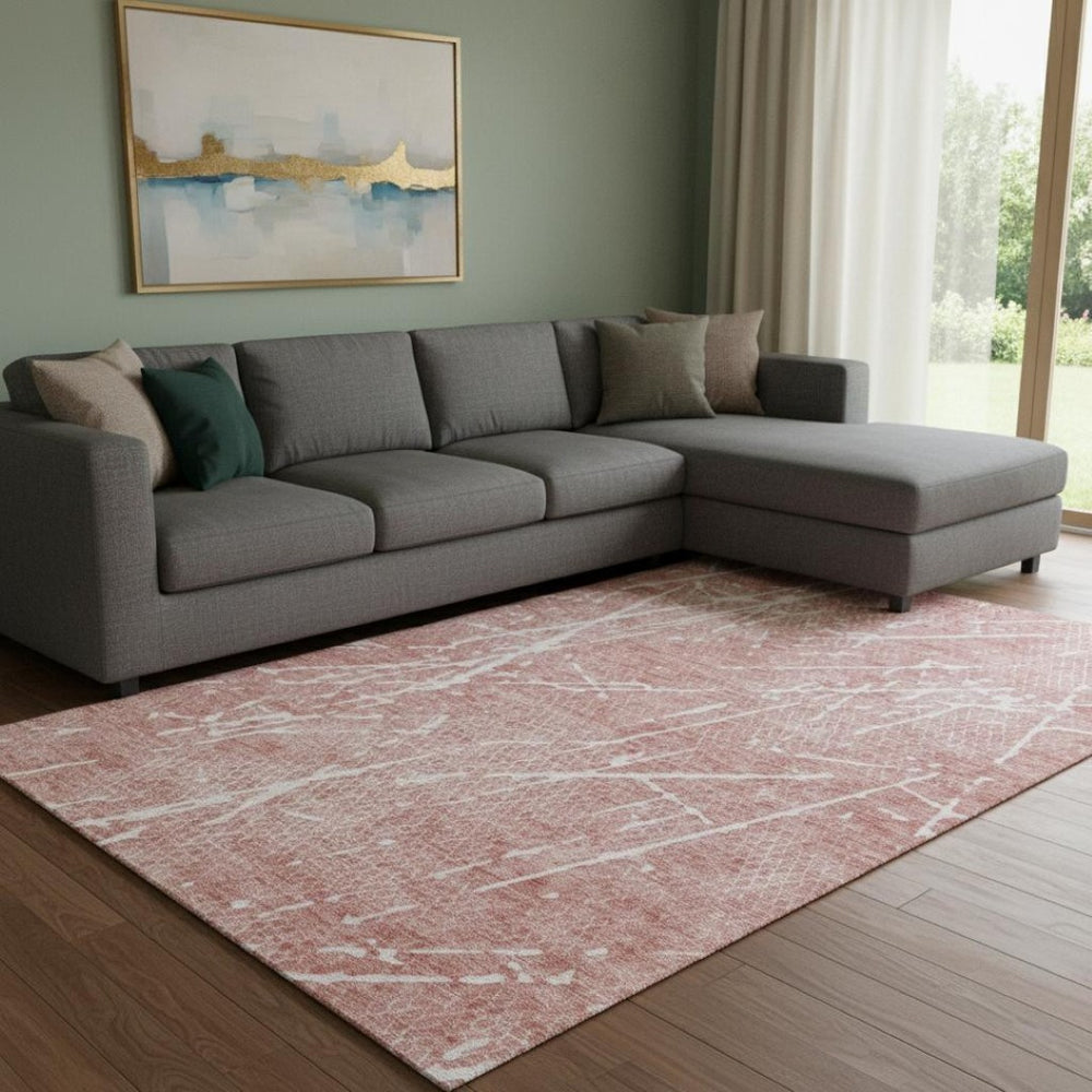 HomeRoots 8' X 10' Blush and Ivory Abstract Area Rug - Soft, Stain-Resistant, UV-Protected for Modern Spaces 652819