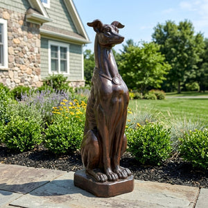 English Elm Grey Greyhound Outdoor Statue Cast Concrete Antique Brown Finish Artisan Garden Accent 65282.00DBRN