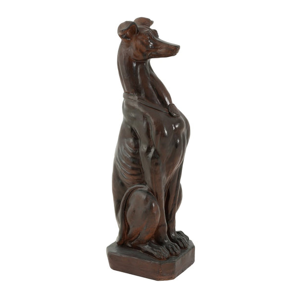 English Elm Grey Greyhound Outdoor Statue Cast Concrete Antique Brown Finish Artisan Garden Accent 65282.00DBRN