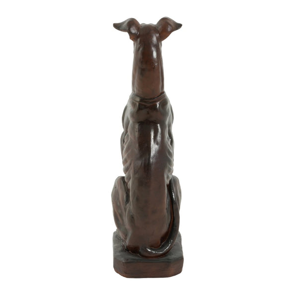 English Elm Grey Greyhound Outdoor Statue Cast Concrete Antique Brown Finish Artisan Garden Accent 65282.00DBRN