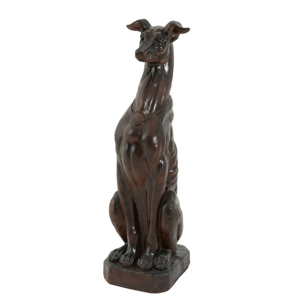 English Elm Grey Greyhound Outdoor Statue Cast Concrete Antique Brown Finish Artisan Garden Accent 65282.00DBRN